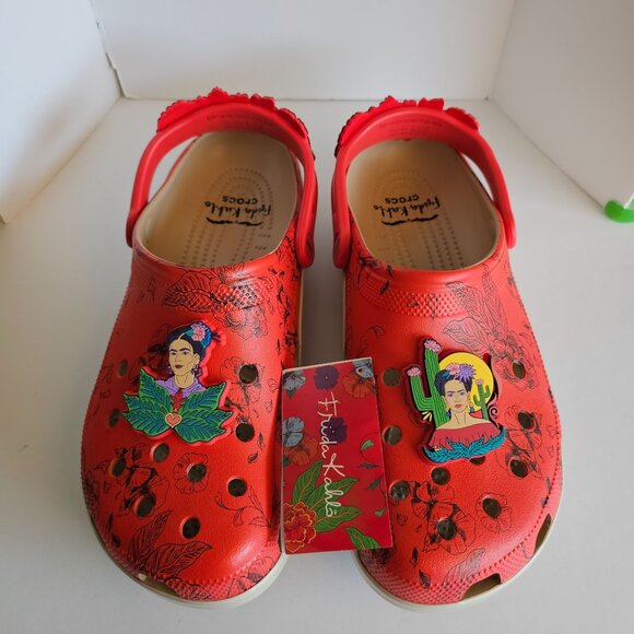 Frida Kahlo Classic Clog Crocs Mens M11 Floral Design Red Green main image 4